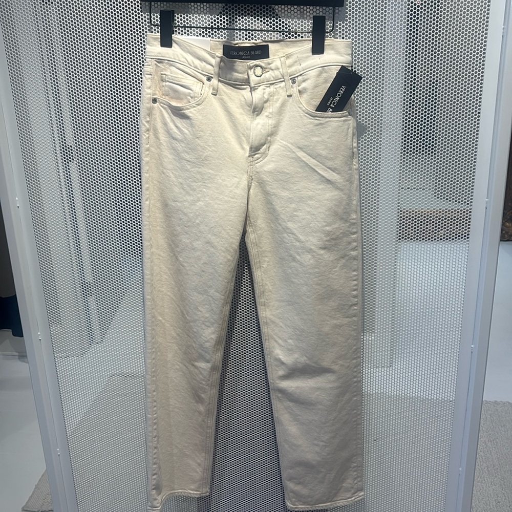 Veronica Beard Leah Straight Leg Jeans in Ecru